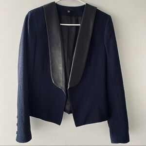 Joe’s Jeans Navy wool tuxedo blazer with leather lapels  XS